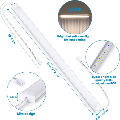 3 12 Inches Dimmable. Counter Closet 4000K Litever Under Cabinet Lights Plug in, pcs LED Light Strips. Super Bright