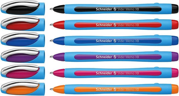 Schneider Slider Memo XB Ballpoint Pen, Pack of 6 in Assorted Colors