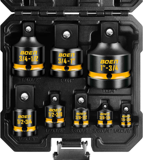 BOEN 8-Piece Impact Socket Adapter & Reducer Set, 1/4, 3/8, 1/2", 3/4",