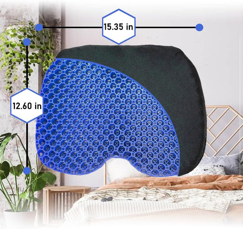 Tailbone 15.35 12.6 Blue Gel TPU Seat Cushion Contoured Honeycomb Cooling Gel Cushion for Long Sitting, Pressure Relief
