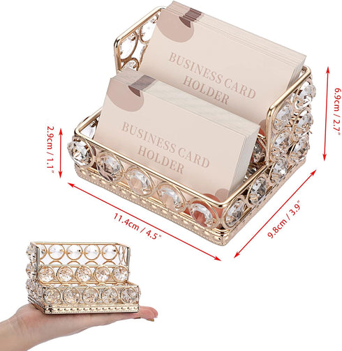 Hipiwe 2 Tiers Crystal Business Card Holder Stand, Gold Mirrored Display Stand for Office Countertop