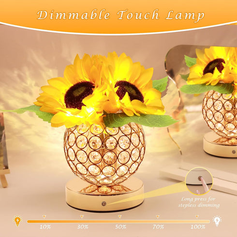 3-Colour Dimming Birthday Gifts for Women,Sunflower Flower Touch Lamp,Rechargeable Cordless Night Light