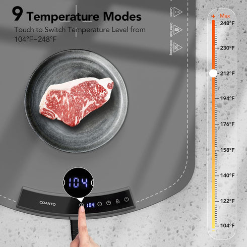9 Settings, 25.8"x15.6", Food Warming Mat, Electric Warming Tray for Buffets & Parties, Silicone Heating Mat for Food