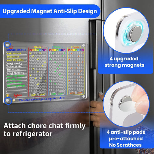 PigPotParty Magnetic Chore Chart for 3 Kids, 16"x 12" Acrylic Chore Board for Teens Adults Family, Reward Chart