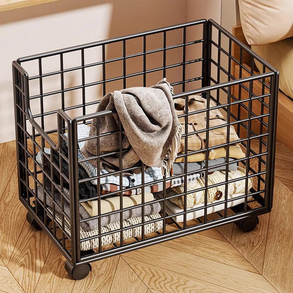 ETOYA Rolling Wire Storage Basket, Metal Mesh Laundry Hamper Cart with 360 Swivel