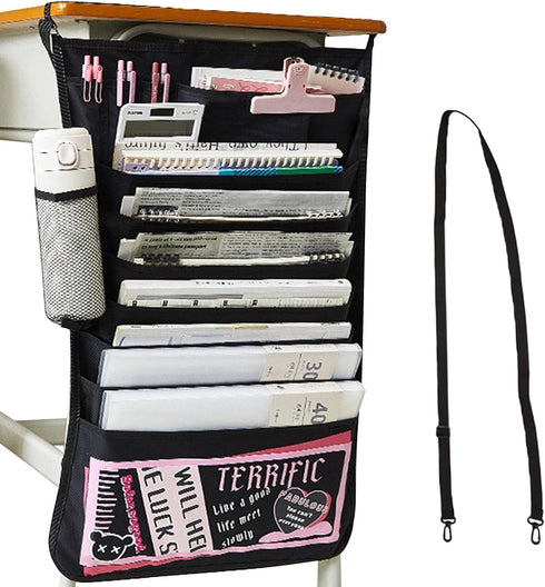 YMXWAN Oxford Desk Side Hanging Storage Bag with Pen Holder,Reinforced Desk Organiser Storage