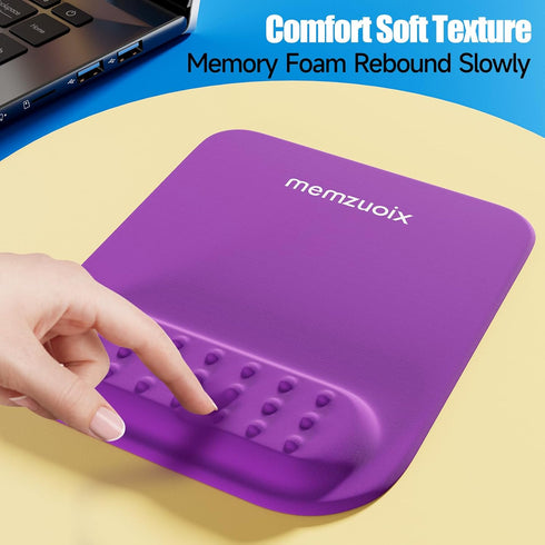 memzuoix Purple Ergonomic Mouse Pad with Wrist Rest, Premium Memory Foam Cushioning, Non-Slip Base for Home Office