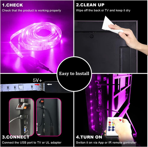 85Inch, 20ft 85-100 Inch, TV Led Backlight Led Lights for TV Led Strip Lights with Remote, Music Sync Bluetooth APP TV