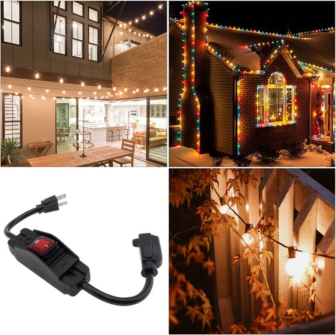 3 Prong Extension Cord with Waterproof Switch - 14/3 SJT Heavy Duty Power Cable with LED On/Off Switch, 1.5 Ft, Black
