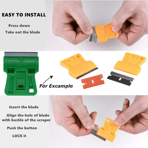 1.5 inches High Visibility Mini Razor Blade Scraper - Green Paint Window Scraper with 5 Metal Blades