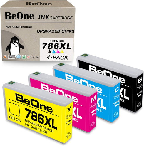 BeOne Remanufactured Ink Cartridges Replacement for Epson 786XL 786 XL T786 T786XL (4-Pack; 1BK, 1C, 1M, 1Y)