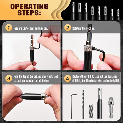 17Pcs Black Self Centering Drill Bit Set, 1/4" Hex Shank VIX Bit for Woodworking Metal Cabinet Window Door