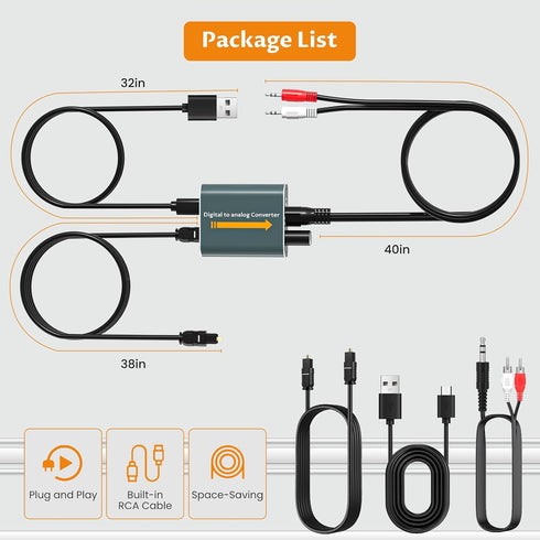 192kHz PS3 PS4 Optical to RCA Adapter DAC Digital to Analog Audio Converter with Volume Adjustment, Optical to Analog