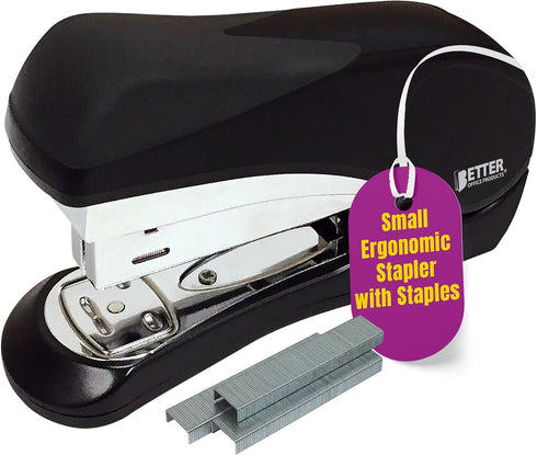 Better Office Products Heavy Duty Easy Grip Stapler, Compact Palm Size with 1,000 Regular 1/4" Staples