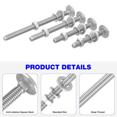 Wheelbarrow Handles Replacement Kit for 5/16 Stainless Nuts and Bolts, 12-Pack Wheel Barrow Parts
