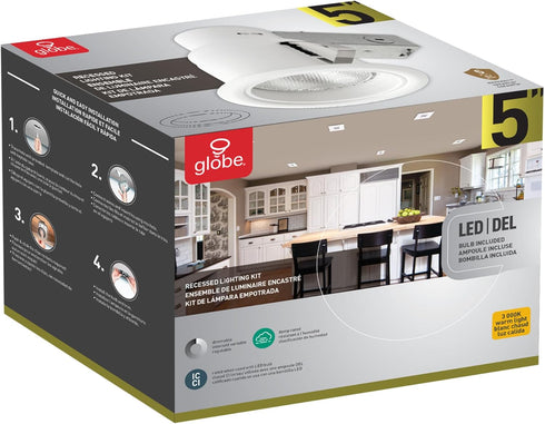 90671 5" 4.5" Dimmable, Bulb Globe Electric Rust Proof Indoor/Outdoor Ridged Baffle Round Trim Recessed Lighting Kit