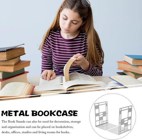 NUOBESTY Retro Decorative Iron Bookends for Desk and Shelf Sturdy Pattern Book Holders for Home Office Study Heavy-Duty