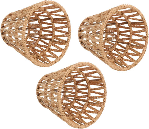 HEEPDD 3PCS E14 Bulb, 9cm 14cm 3PCS Faux Rattan Lampshade, Rope Clamp/Holder On Lampshade for Top Bottom, Perfect