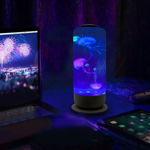 7 Estink Jelly Fish Lamp Aquarium Light, RGB Cylindrical Jelly Fish Night Light Color Changing Table Lamp for Home