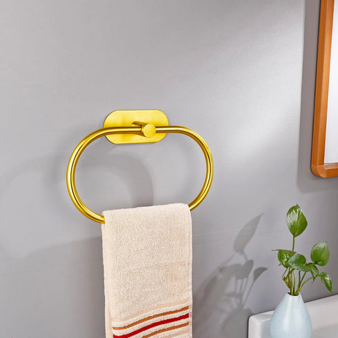 Towel Bar and Hand Towel Ring, Self Adhesive Stainless Steel Holder, No Drilling, 2 Pack, Gold