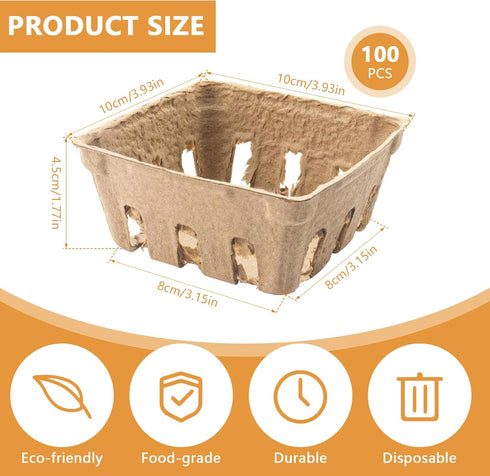 QUYLIXX 100 Packaging Pcs Pulp Fiber Berry Basket, Products Berry Baskets, Molded Pulp Fiber Vented Produce Basket
