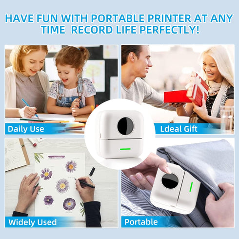 Mini Thermal Sticker Printer with 11 Rolls Paper, Portable Bluetooth Pocket Printer for iOS & Android, DIY, Label