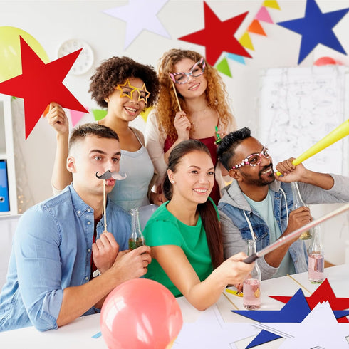 Ctosree 120 Pcs 12 Inch Large Double Sided Patriotic Star Cutouts Paper Red White Blue for 4th of July Classroom