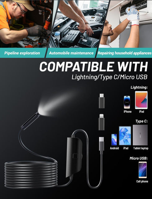 Endoscope Camera with Light, 16.4ft Inspection Camera for Men, 1080P HD with 8 Adjustable LED Lights