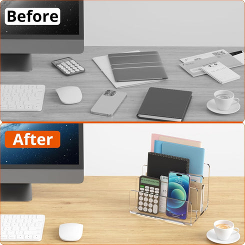 Richboom Clear Acrylic File Sorter, 8.5"x6.3"x6.2", Upright Desk Organizer for Mail, Document, Notebook, 3 Sections