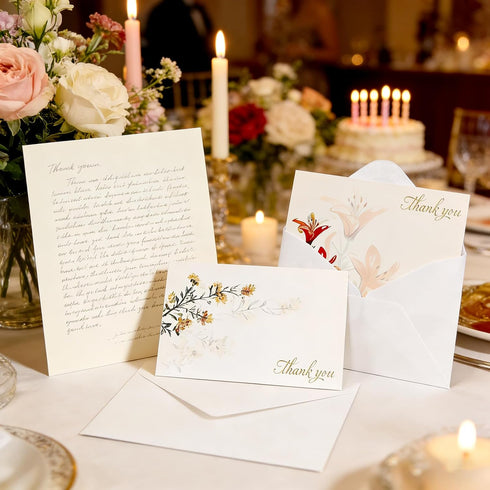 GORDEPENT 52 Pack, 3.5"x5" Gold Foil Thank You Cards with Envelopes | Floral Blank Inside Bulk Greeting Cards
