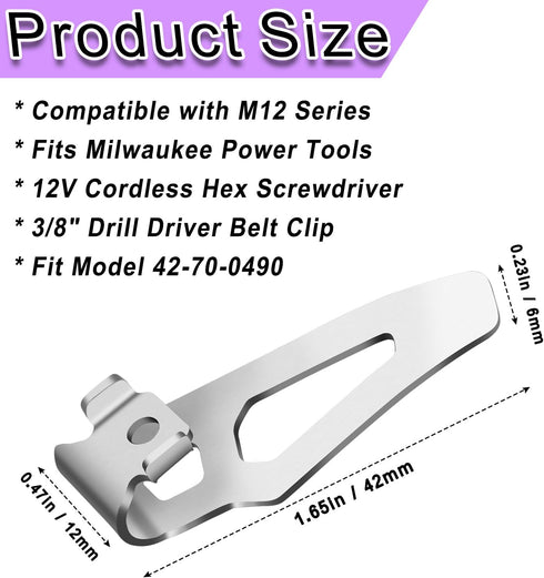 42-70-0490 Belt Clip Kit For Milwaukee M12 12V Power Tools: 4PCS Drill M12 Impact Driver Tool Clips Hook Set with Screws for Secure Tool Holding - Ideal for Professional Handymen