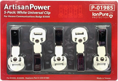 Box of 5 White Universal Clip for Vocera Communications Badge B3000 - 230-01985