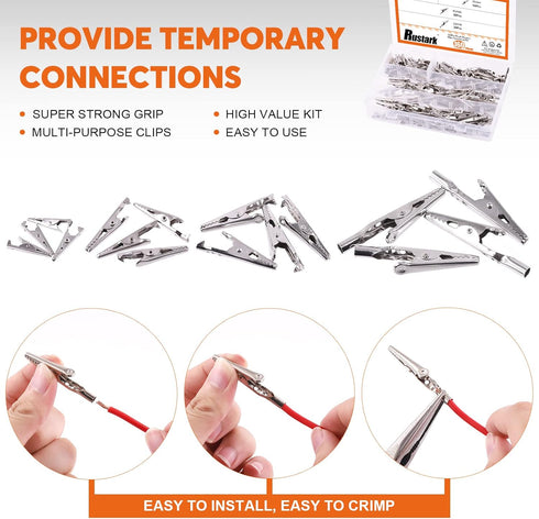 160Pcs Metal Alligator Clips Assortment Kit, 28mm 35mm 45mm 53mm Small Silver Clips for Battery Test Lead