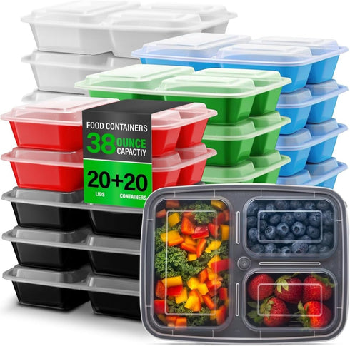 Bexter 10 Pack Compartment Trays with 10 Lids for Takeout and Food