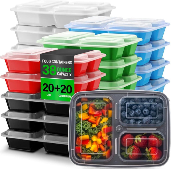 Bexter 10 Pack Compartment Trays with 10 Lids for Takeout and Food