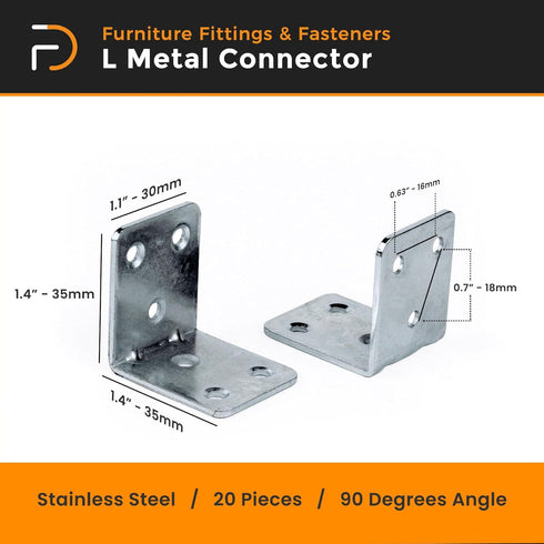 20 Pack Sets 1.4" 1.2" 90 L Bracket Corner Brace Metal x - L Brackets for Shelves - L Metal Connector - Stainless Steel