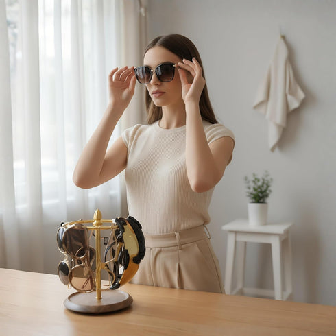 12 2-in-1 Glasses Stand for Pairs, Sunglasses Organizer Rack, Eyewear Display & Jewelry Tray Base for Entryway Vanity