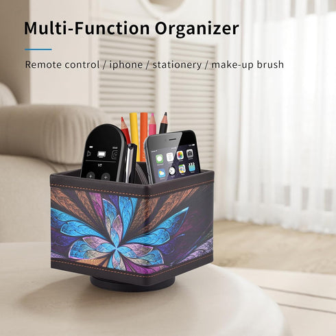 Square Leather 360° Rotatable Pencil Holder, Remote Control Holder, Spinning Desktop Organizer for Office Supplies