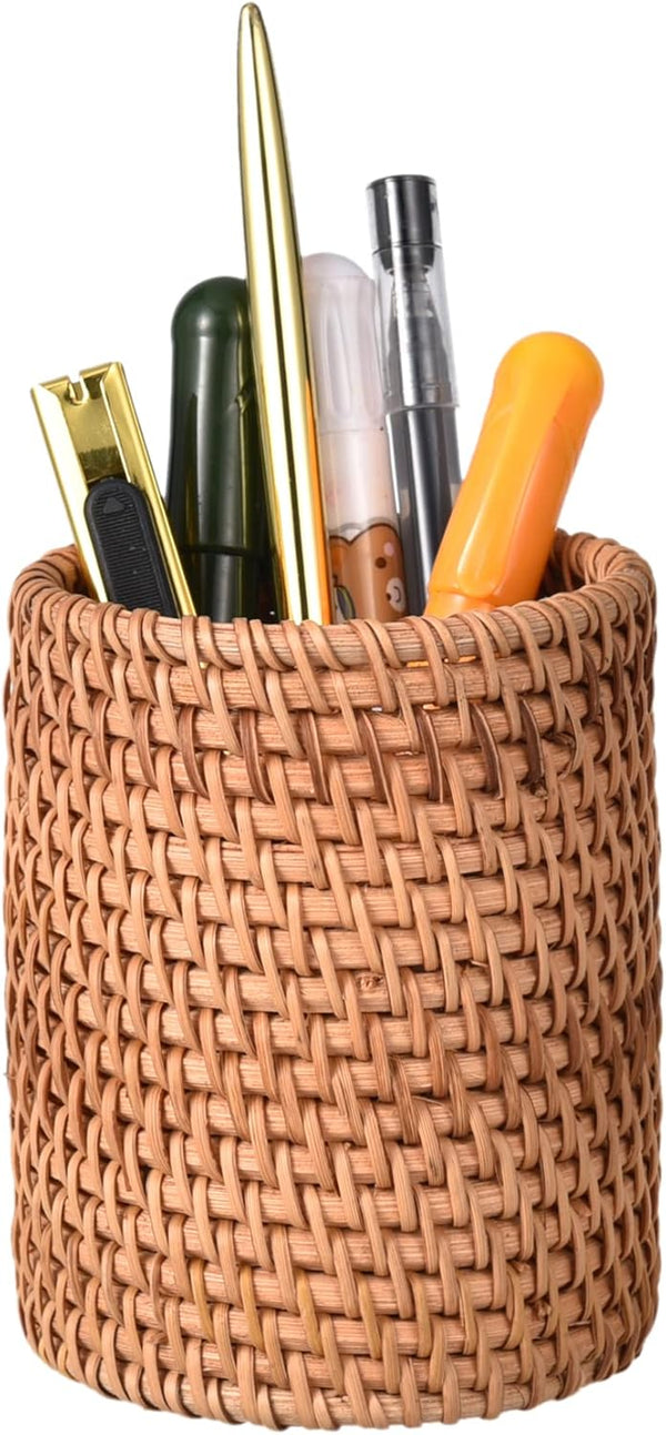 Eiyye Handmade Rattan Pencil Holder - Makeup Brush Holder, Wicker Pen Organizer for Office & Home Desktop