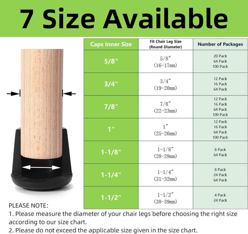 1" 12 Pack Rubber Chair Leg Tips Caps, Chair Leg Floor Protectors Rubber Feet Covers Non Slip Reduce Noise