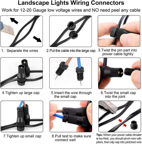 ZUCKEO 12Pack Low Voltage Landscape Lights Wire Connectors for Path, Garden, Well, Inground Lights