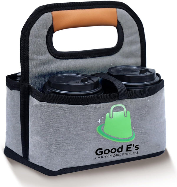 Good Es 4 Cup Reusable Coffee Cup Carrier for Delivery, Insulated, Waterproof,