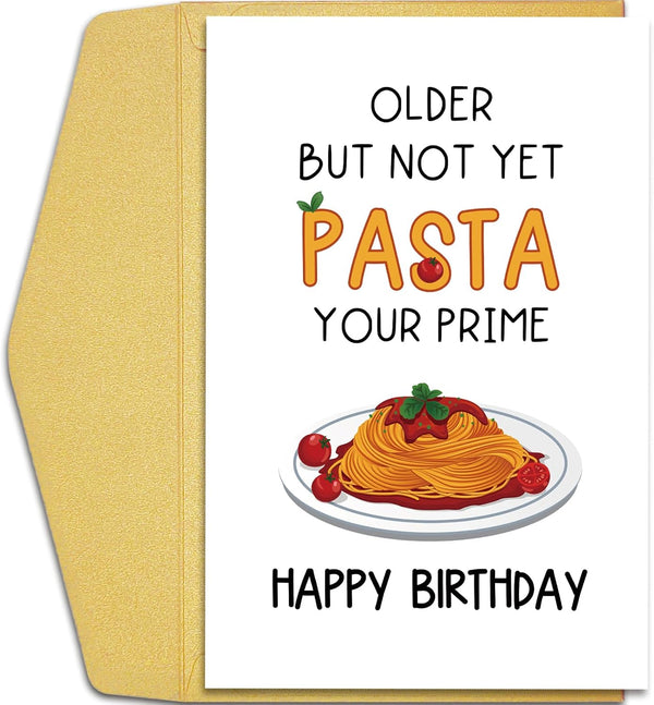 Qiliji Funny Pasta Birthday Card for Him Her, Humorous Pun Birthday Card for