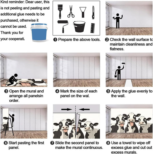 FBRUIEG 3D 78.7" 55.1" Dairy Cow Wallpaper, Funny Animals Wall Mural, Dairy Cow Murals for Kids Room Living Bedroom