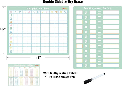 Multiplication Dry Erase Board for Kids: Times Tables, Math Multiplication Chart, Multiplication Learning Tools for School Supply & Homeschool by ZazzyKid