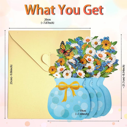 Caughttui 3D Blue Daisy Pop Up Card - Floral Vase Card, Paper Flower Gifts for Women, Mom, Wife, Grandma (Get Well