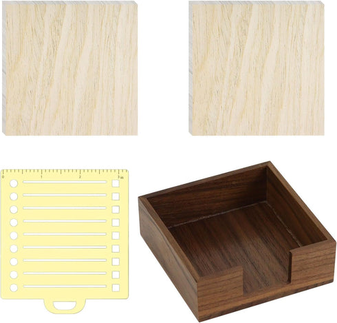 Buqoo Wood Sticky Note Holder with Metal Stencil, 2 Sticky Notes 3"x3", Organizer for To Do Lists