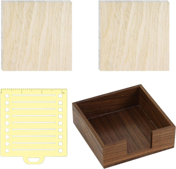 Buqoo Wood Sticky Note Holder with Metal Stencil, 2 Sticky Notes 3"x3", Organizer for To Do Lists