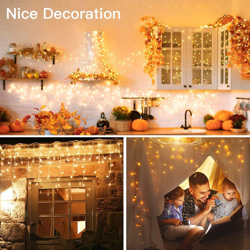 720LED 60FT, 8 Dimmable, Ollny Icicle Lights for Outside Warm White Christmas Lights with Remote Modes Waterproof