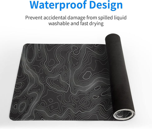 Topographic Contour Extended Big Mouse Pad, 27.6x11.8 Inch Gaming Desk Pad with Non-Slip Base and Stitched Edge